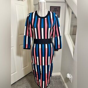 New York & Company Multi color stripes 3/4 sleeve pencil Dress size Medium
